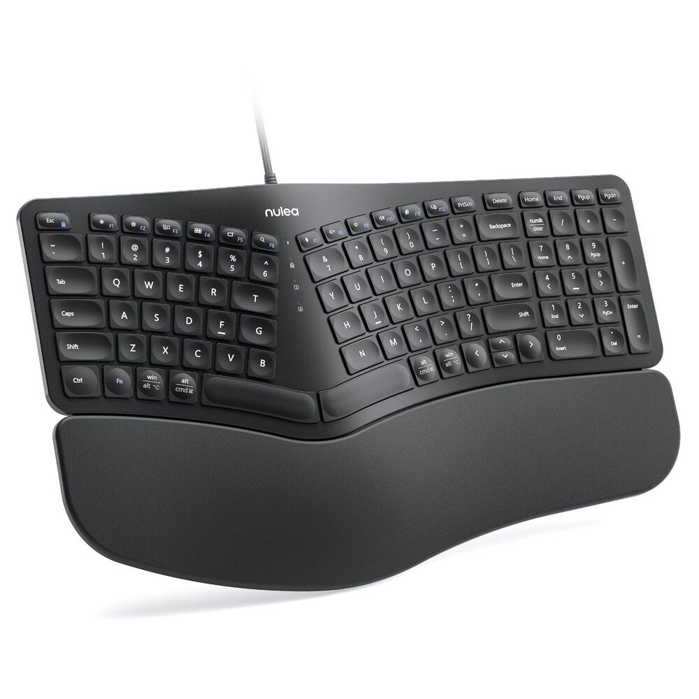Nulea Ergonomic Split Keyboard Wired USB-C Cushioned Wrist Rest Windows Mac PC